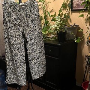 Catherine Malandrino Black and Blue Paisley Pants